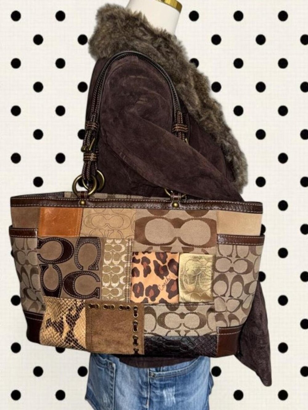 Coach 2007 leopard patchwork shoulder bag